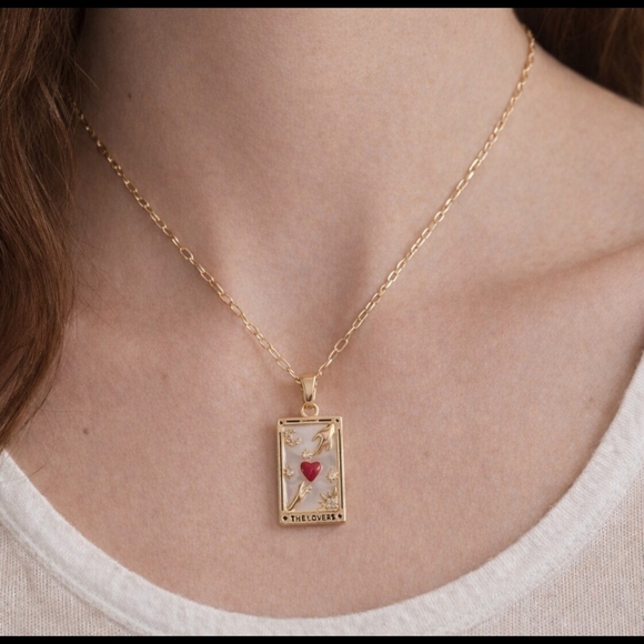 The Lovers Tarot Card Necklace • 17 Inch + 2 " Extender Gold - Picture 2 of 5